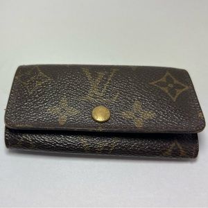 Authentic Louis Vuitton Monogram Brown & Tan 4 Ring Key Holder Wallet Case Pouch